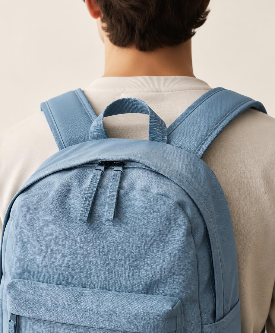 Close shot of a Baglino backpack worn on the back